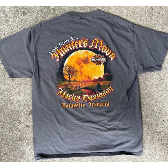 Harley Davidson T Shirt Mens Large Gray Patriotic Hunters Moon Lafayette Indiana - Picture 1 of 7